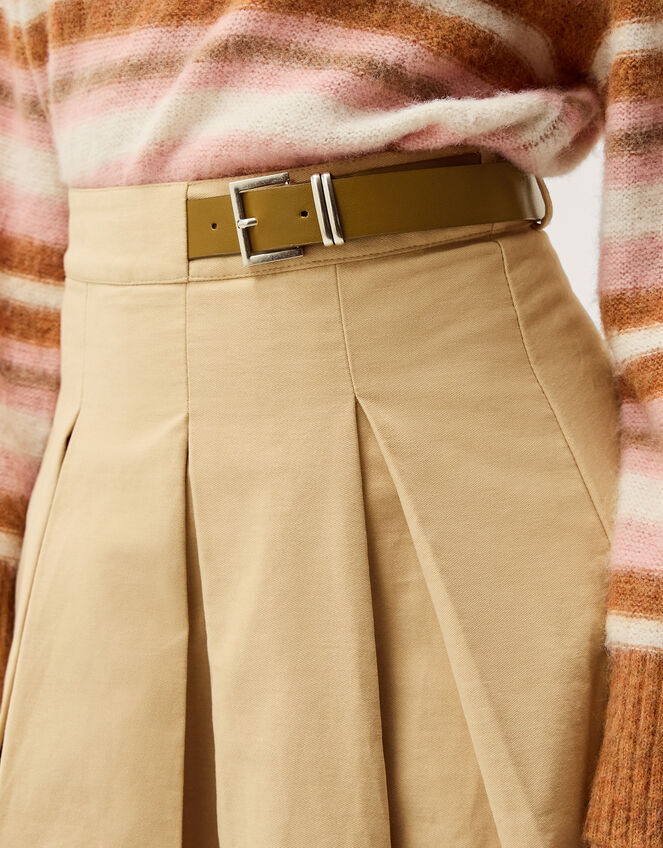 Poppy Buckle Pleated Midi Skirt Natural
