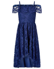 Lucy Navy Lace and Sequin Bardot Dress, Blue (NAVY), large