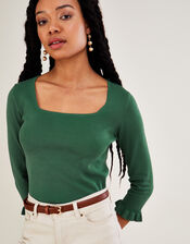 Square Neck &frac34; Sleeve Jumper with LENZING&trade; ECOVERO&trade;, Green (GREEN), large