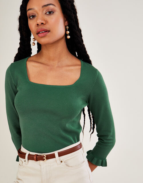 Square Neck ¾ Sleeve Jumper with LENZING™ ECOVERO™, Green (GREEN), large