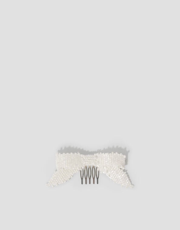 Beaded Bow Comb Hair Clip, , large