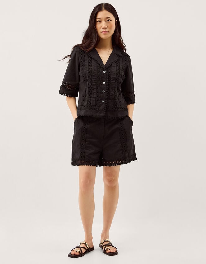 Irina Lace Trim Shirt, Black (BLACK), large