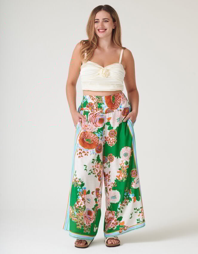 One Hundred Stars Kitsch Bouquet Wide Leg Trousers, Green (GREEN), large