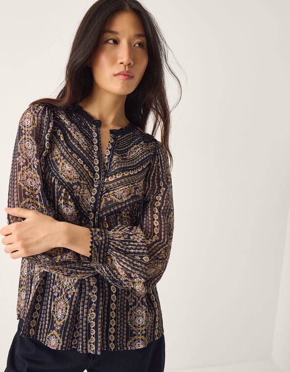 Darla Shimmer Print Blouse, Black (BLACK), large