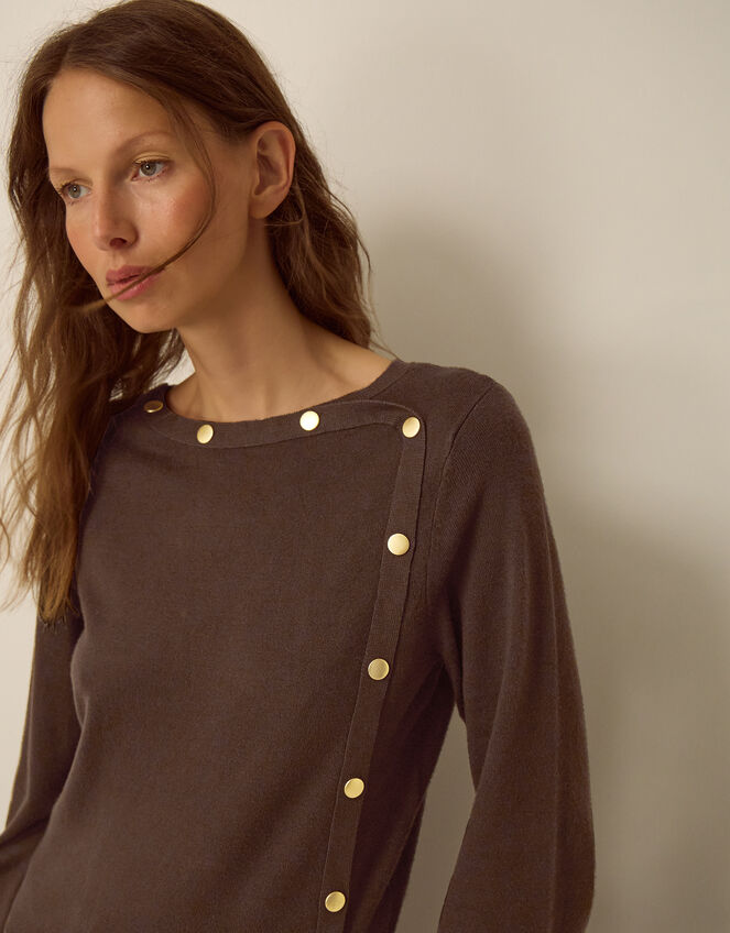Beryl Button Jumper, Brown (CHOCOLATE), large