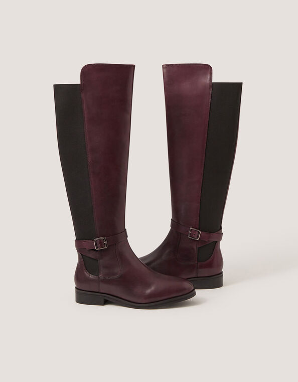 Milly Leather Knee High Boots , Red (BURGUNDY), large
