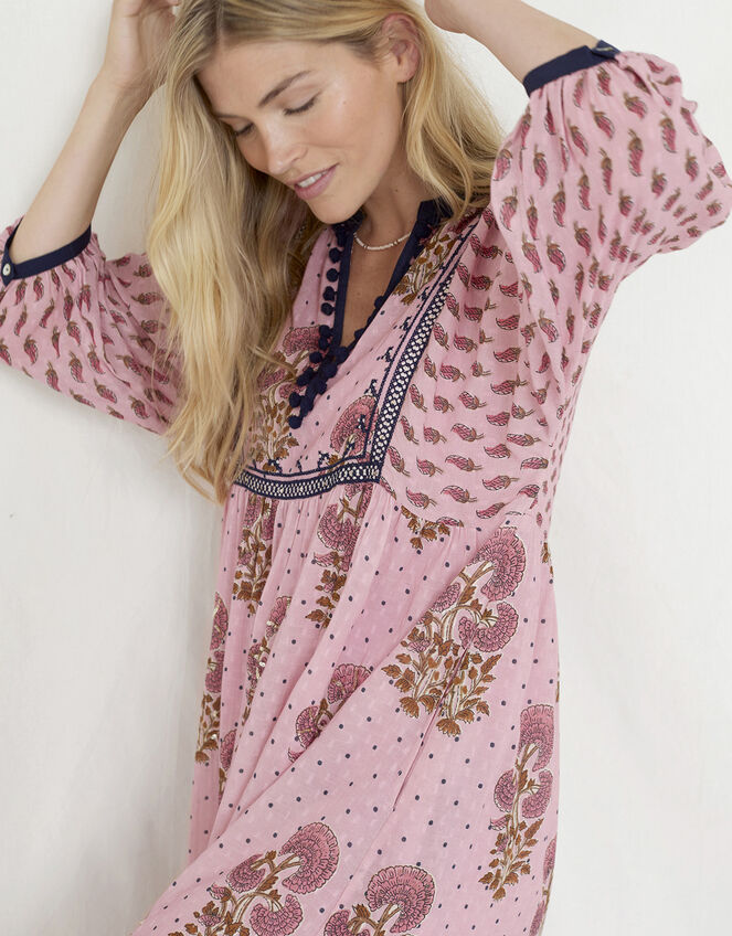 East Dotty Print Embroidered Midi Dress, Pink (PINK), large
