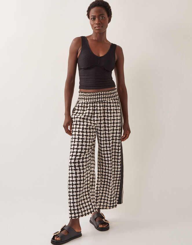 Geena Geometric Print Wide Leg Trousers, Black (BLACK), large