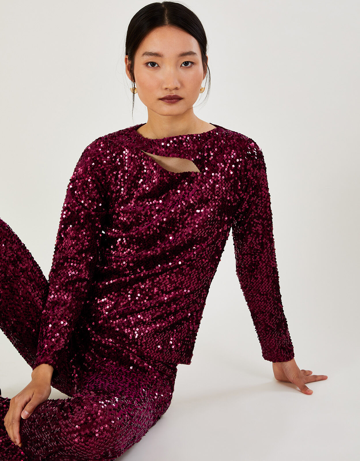 Burgundy sequin clearance top
