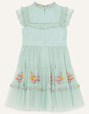 Embroidered Net Tiered Dress, Green (GREEN), large