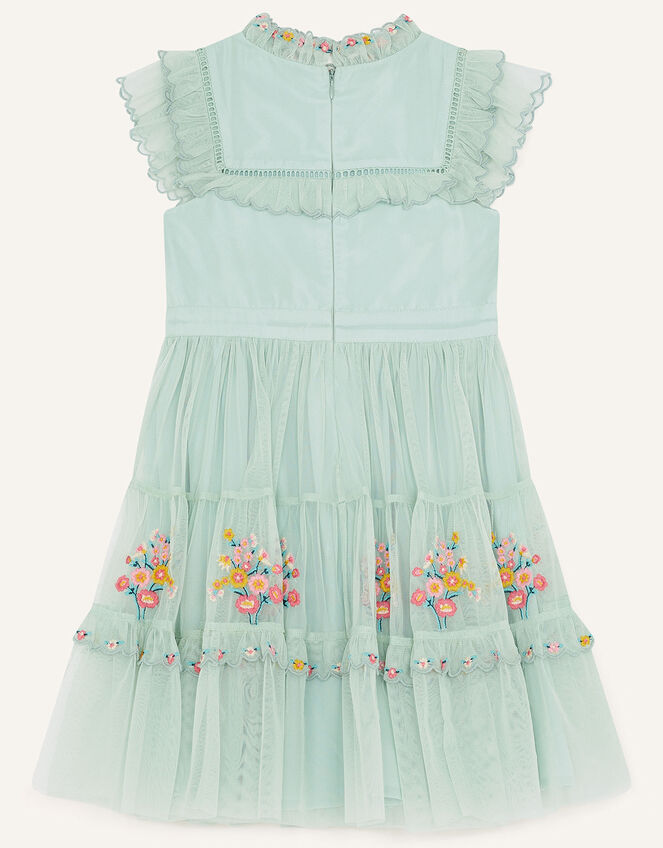 Embroidered Net Tiered Dress, Green (GREEN), large