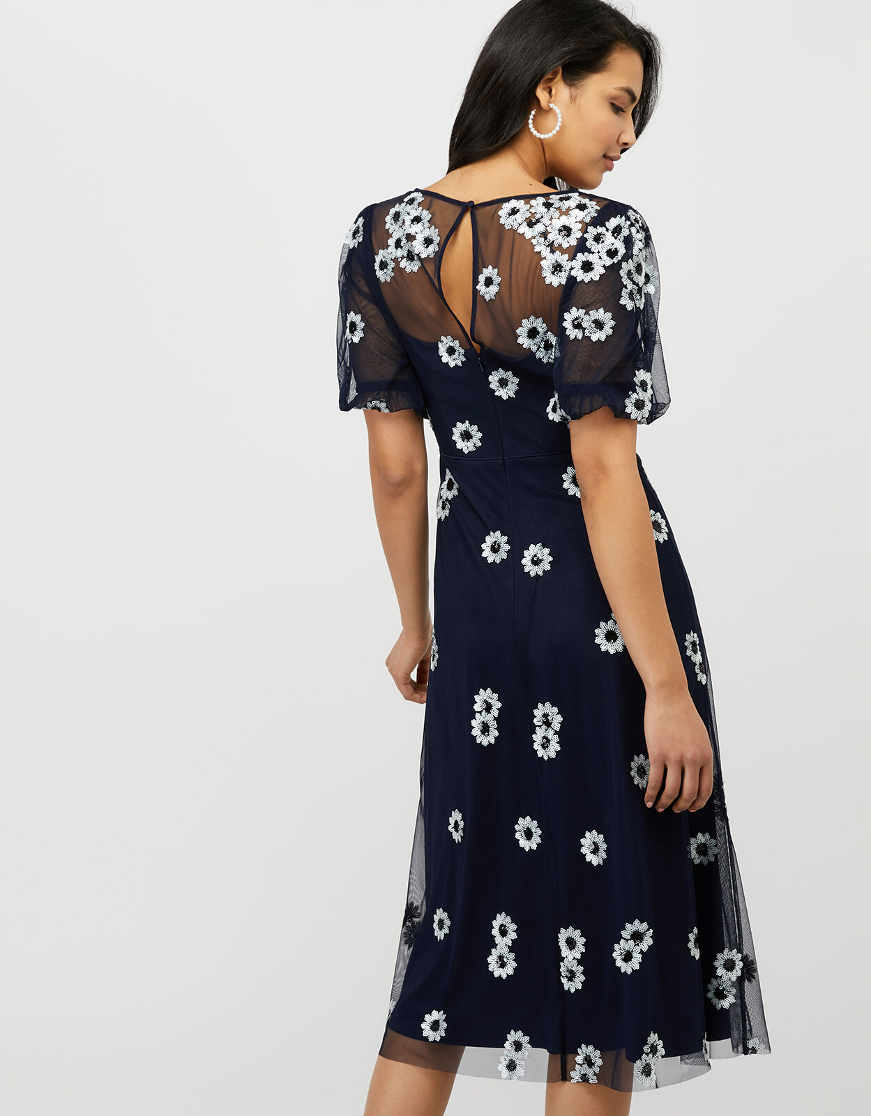 Bryony Sequin Daisy Midi Dress Blue