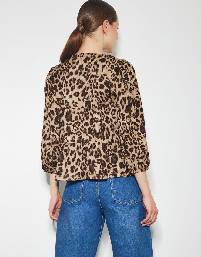 Archie Leopard Print Peplum Top, Brown (BROWN), large