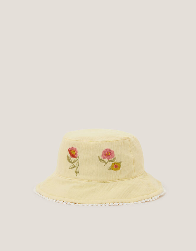 Baby Floral Embroidered Bucket Hat, Yellow (LEMON), large