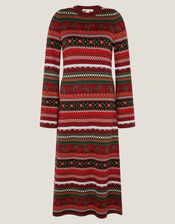 Fara Floral Fair Isle Midi Dress, Red (RED), large