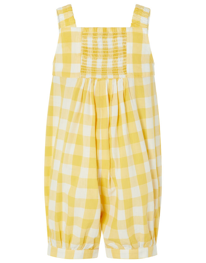 Baby Bow Check Jumpsuit in Pure Cotton, Yellow (YELLOW), large