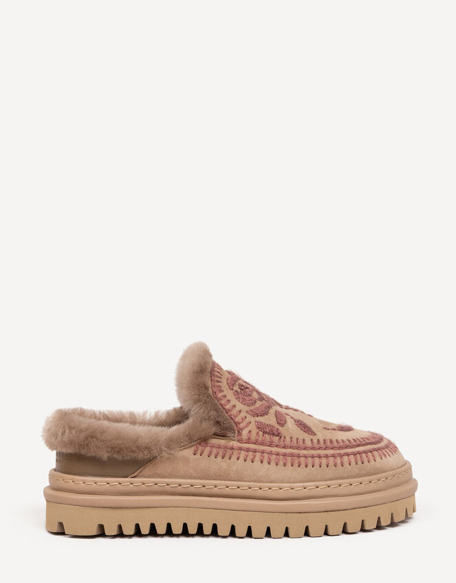 Laidback London Jun Embroidered Slip On Suede Shoes, Camel (BEIGE), large