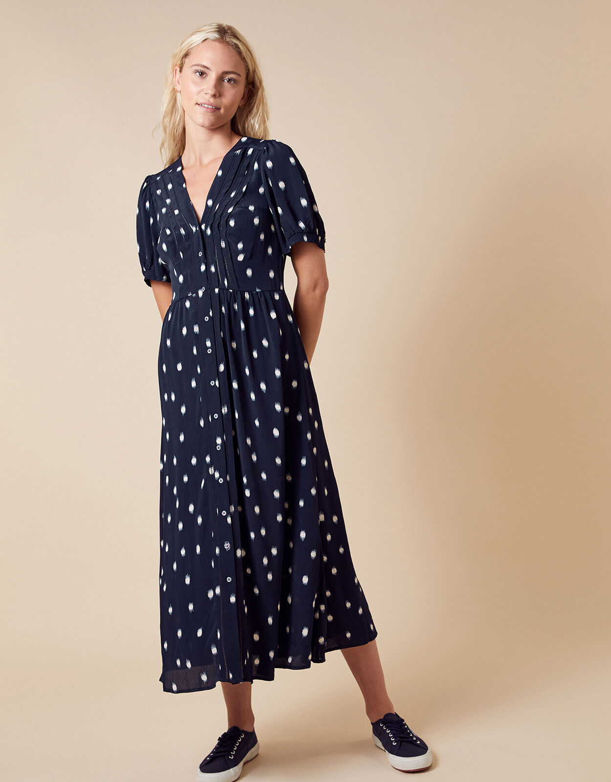monsoon blue polka dot dress