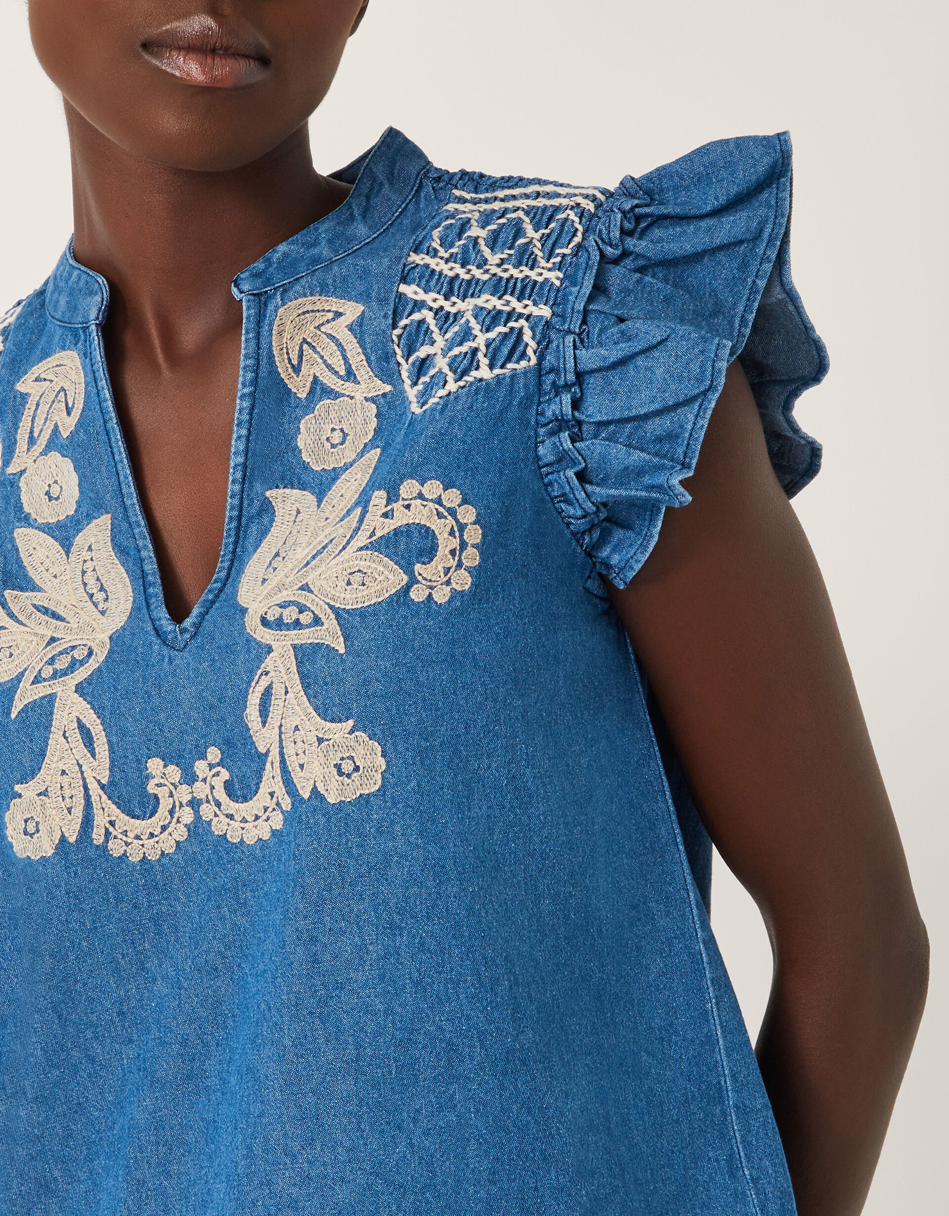 Holly Embroidered Denim Top Blue