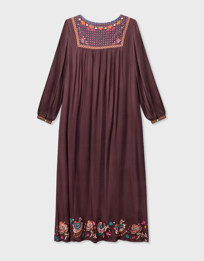 East Eliana Embroidered Long Sleeve Midi Dress, Brown (BROWN), large