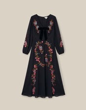 Margot Long Sleeve Floral Embroidered Midi Dress, Black (BLACK), large