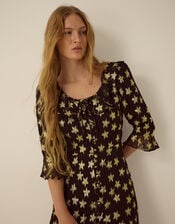 Monsoon x Queens of Archive Farrah Metallic Star Jacquard Mini Dress​, Black (BLACK), large
