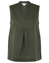Jasmine Tank Top in Pure Linen, Green (KHAKI), large