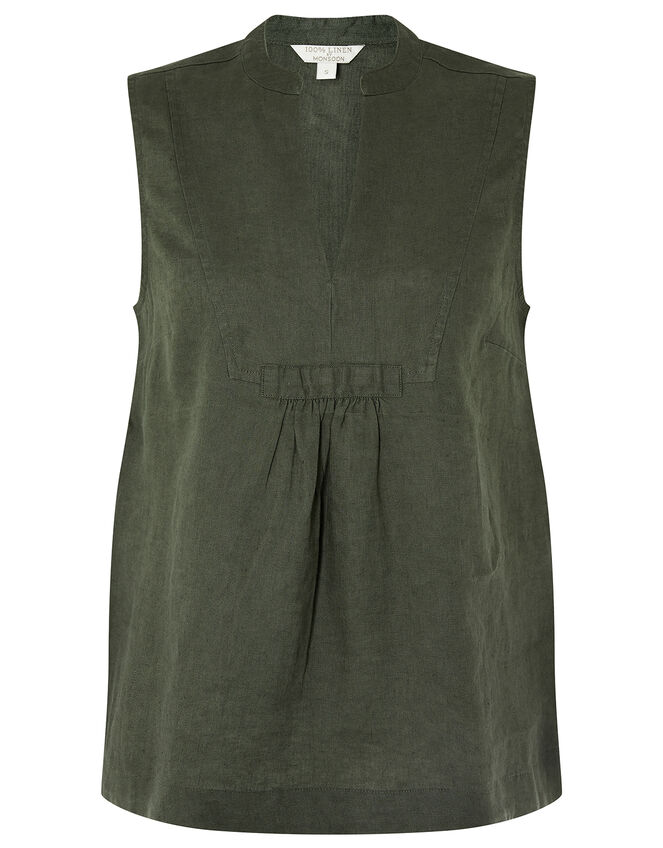 Jasmine Tank Top in Pure Linen, Green (KHAKI), large