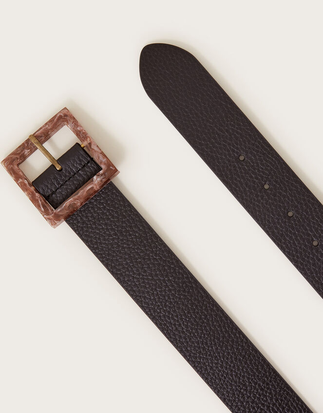 Tortoiseshell Buckle Leather Belt, Black (BLACK), large