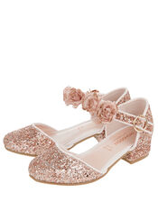 Abeline Glitter Corsage Two-Part Shoes, Gold (ROSE GOLD), large