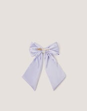 Long Pearl Satin Bow Hair Clip, Blue (PALE BLUE), large