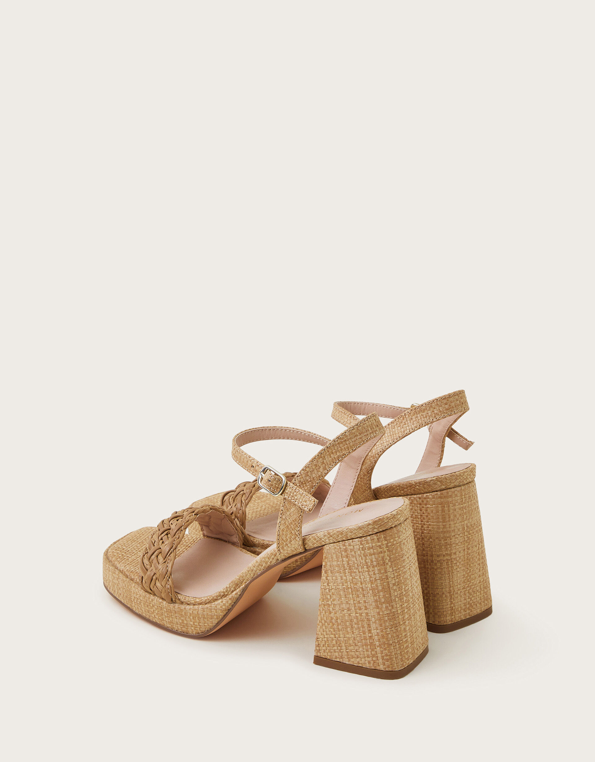Off Duty Staple Platform Raffia Block Heels (Natural) main image 0