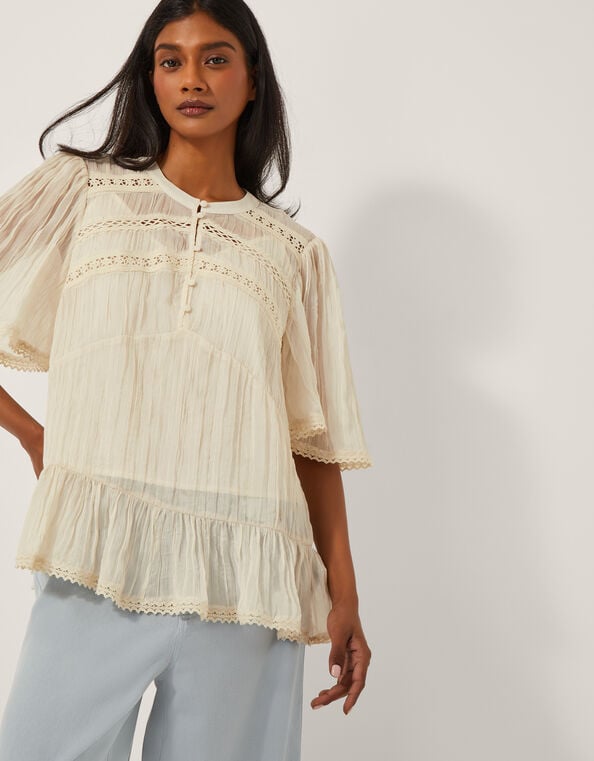 Edith Floaty Lace Top, Ivory (IVORY), large