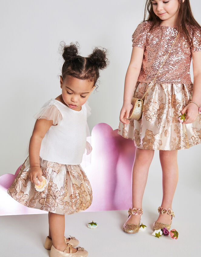 Baby Floral Jacquard Top and Skirt Set, Pink (PINK), large