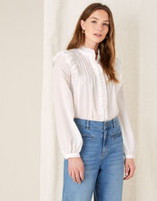 Juliana Pleated Ruffle Blouse, Ivory (IVORY), large