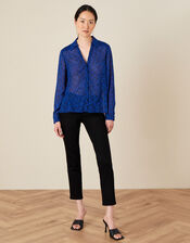 Ditsy Floral Longline Blouse, Blue (COBALT), large