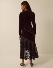 Beatrix Velvet Lace Midi Dress, Black (BLACK), large