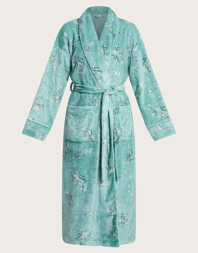 Feather Print Foil Dressing Gown, Teal (TEAL), large