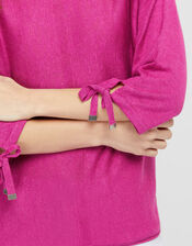 Tie Sleeve Knit Jumper in Linen Blend, Pink (PINK), large
