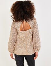 Keely Sequin Top in Recycled Polyester, Natural (CHAMPAGNE), large