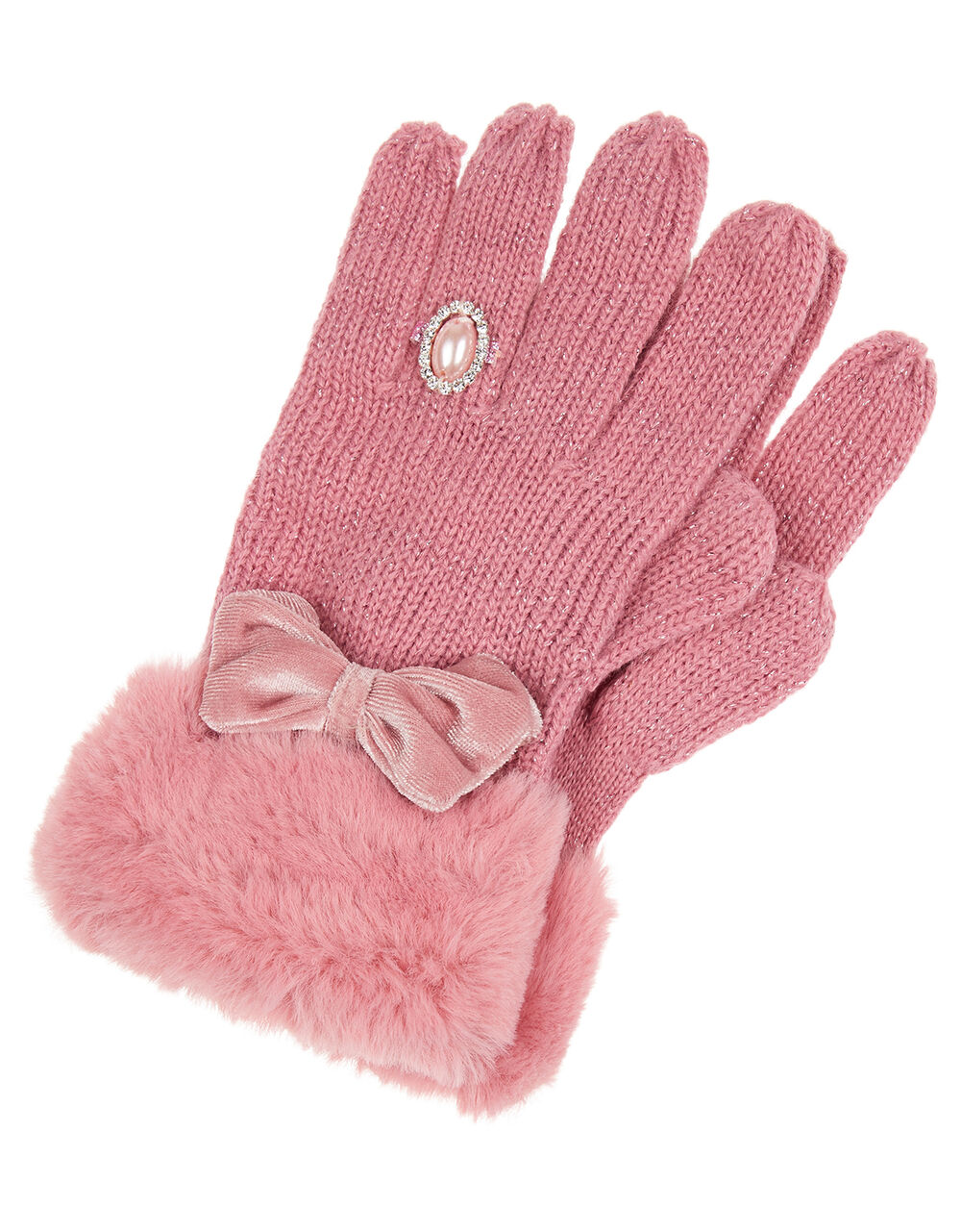 Bow Diamond Ring Knit Gloves Pink Gloves, Hats & Scarves Monsoon UK.