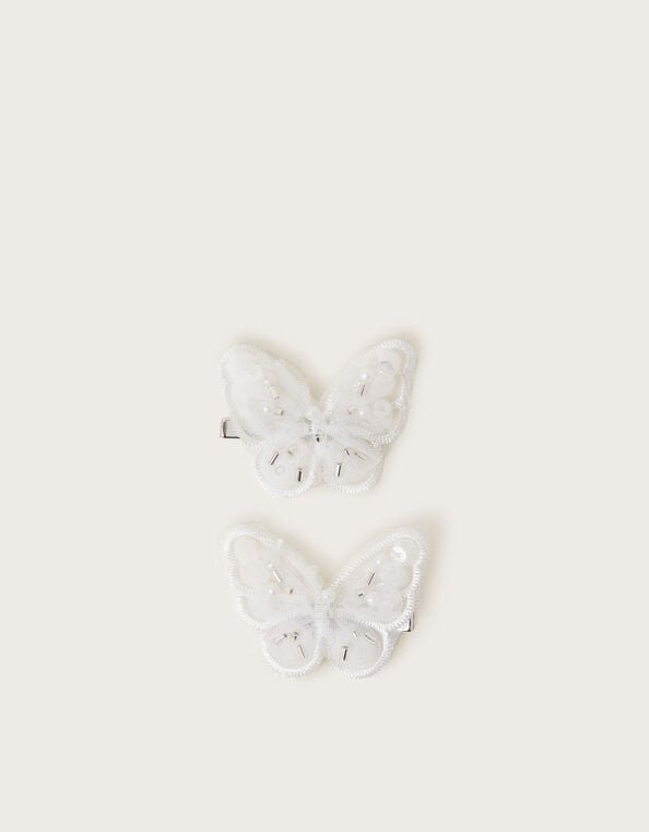 2-Pack Embellished Butterfly Bridesmaid Hair Clips, Ivory (IVORY), large