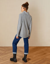 Plain Stitch Split Neck Jumper, Grey (GREY), large