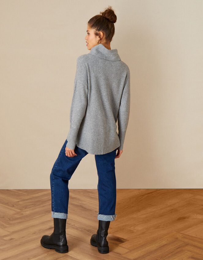 Plain Stitch Split Neck Jumper, Grey (GREY), large