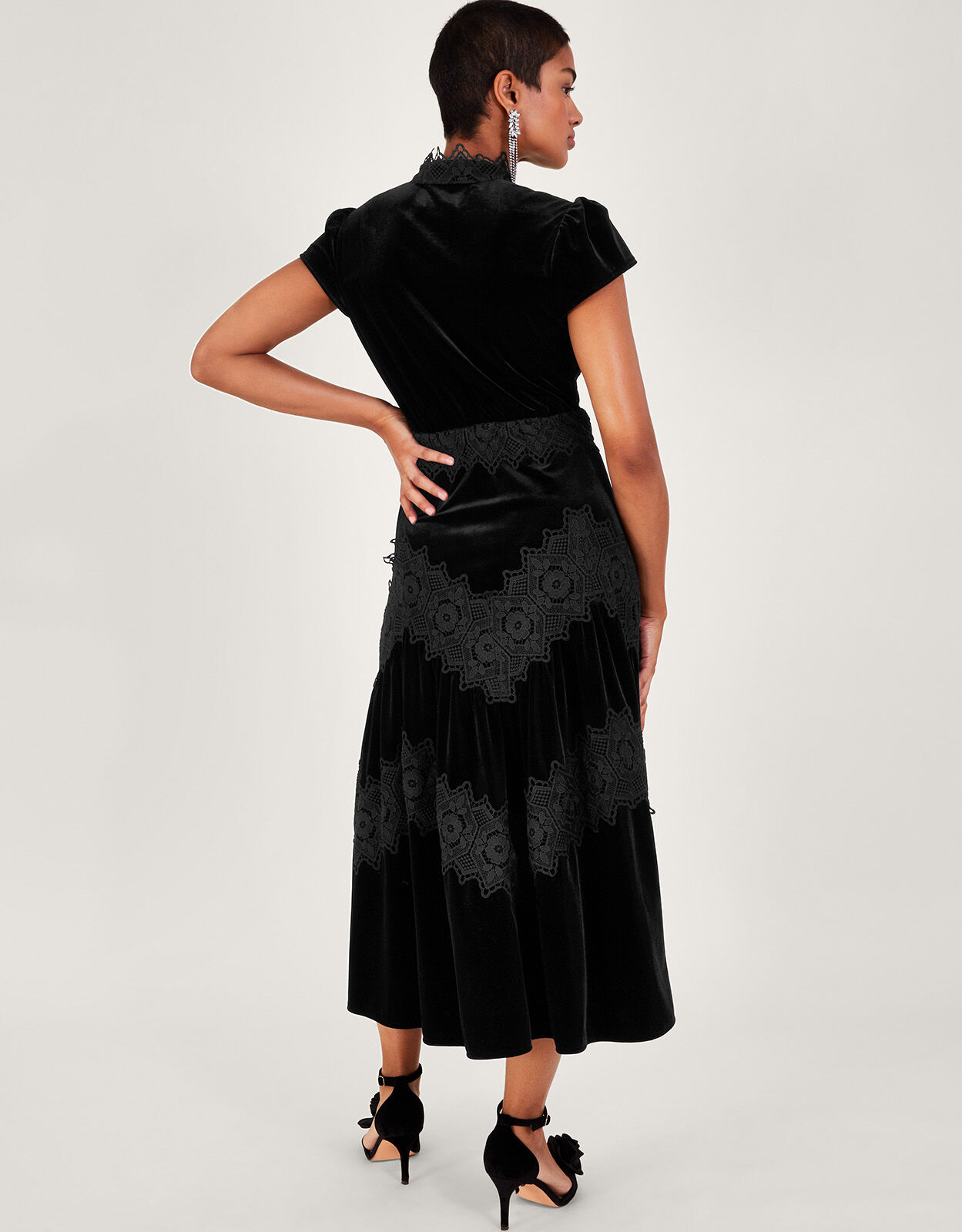Valentina Velvet Lace Dress Black