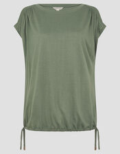 Tamara Cap Sleeve Tie Jersey Top, Green (KHAKI), large
