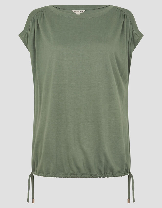 Tamara Cap Sleeve Tie Jersey Top, Green (KHAKI), large