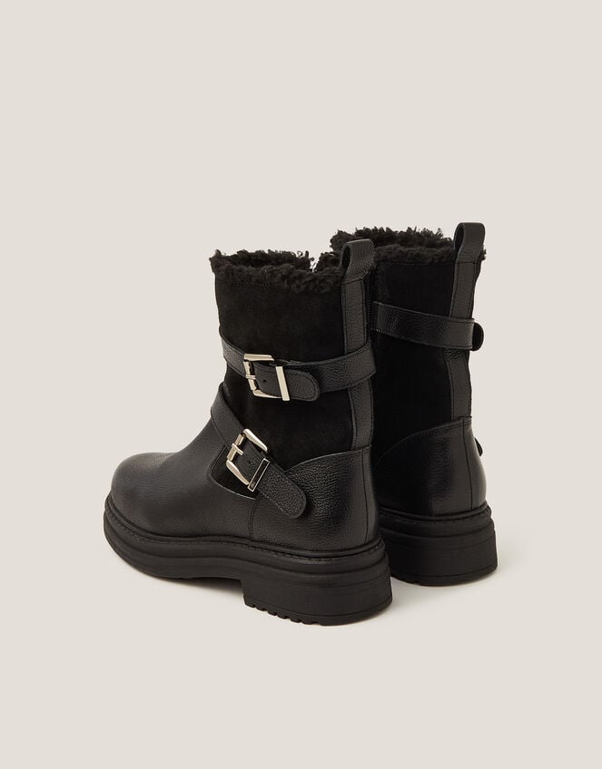 Leya Shearling Leather Biker Boots, Black (BLACK), large