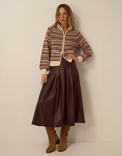 Ottie Pleated Faux Leather Midi Skirt, Brown (BROWN), large