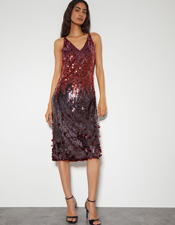 Claire Sleeveless Sequin Midi Dress, Red (RED), large